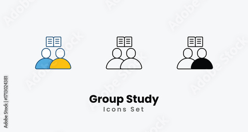 Group Study Icons thin line and glyph vector icon stock illustration
