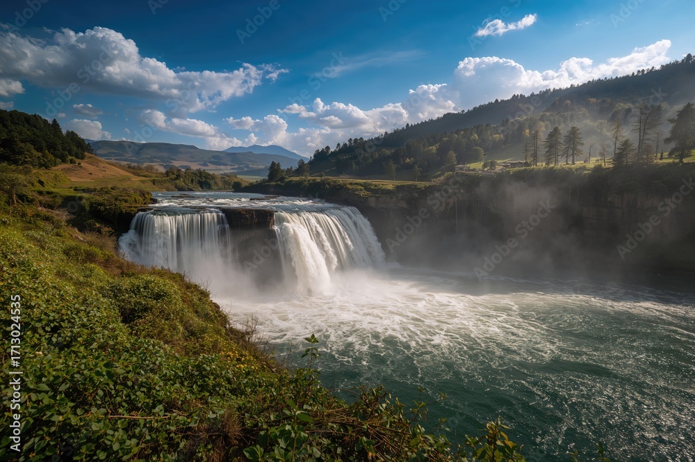 Fototapeta premium View of the cascading Suchurum waterfall in a mountainous area