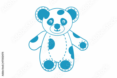 Cartoon style outline of a spotted white panda bear stands cheerfully looking forward