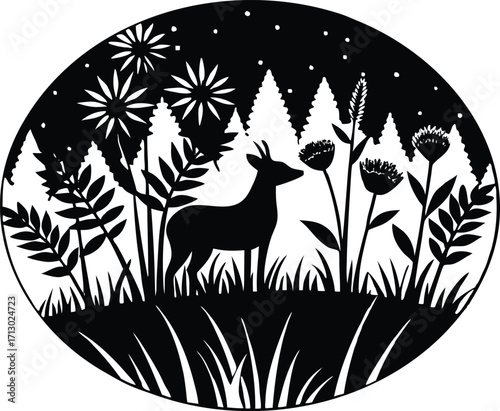 Wild Meadow Silhouette | Meadow Flowers Vector Design