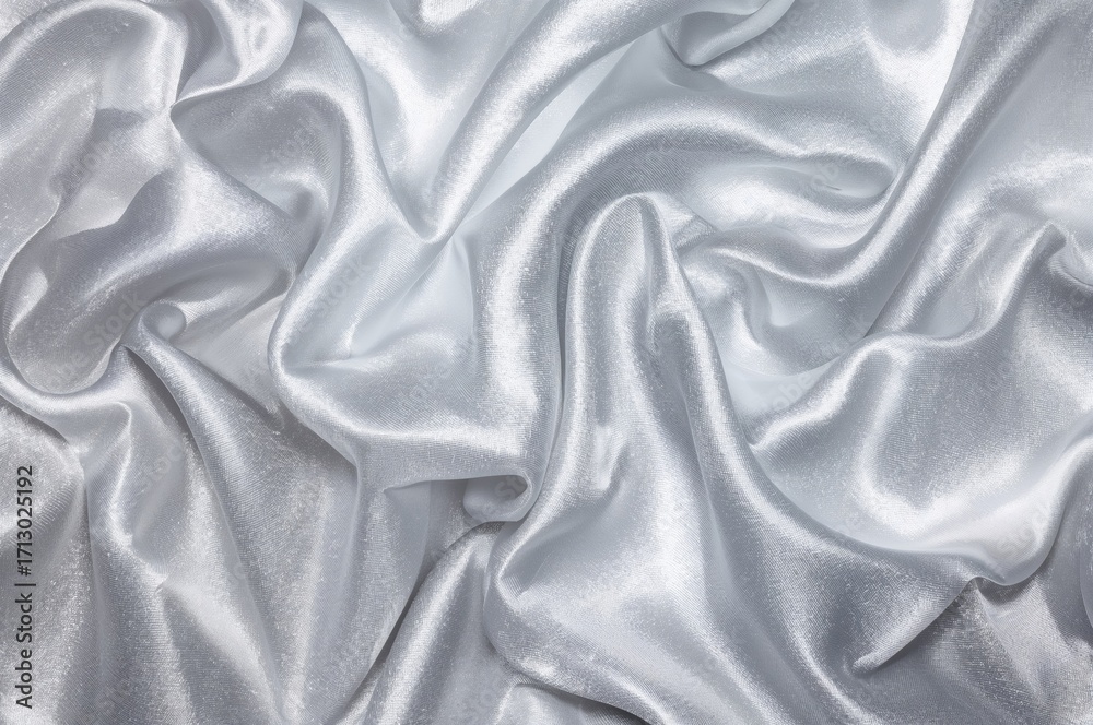 Obraz premium Gleaming silver satin displaying creases, ripples, reflections, and surface details