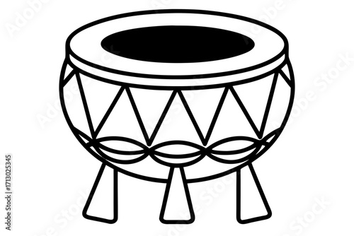 Tribal ceremonial drum with geometric pattern on white background musical instrument percussion