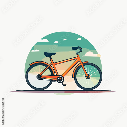 Illustration of an orange bicycle in a landscape, perfect for various creative purposes
