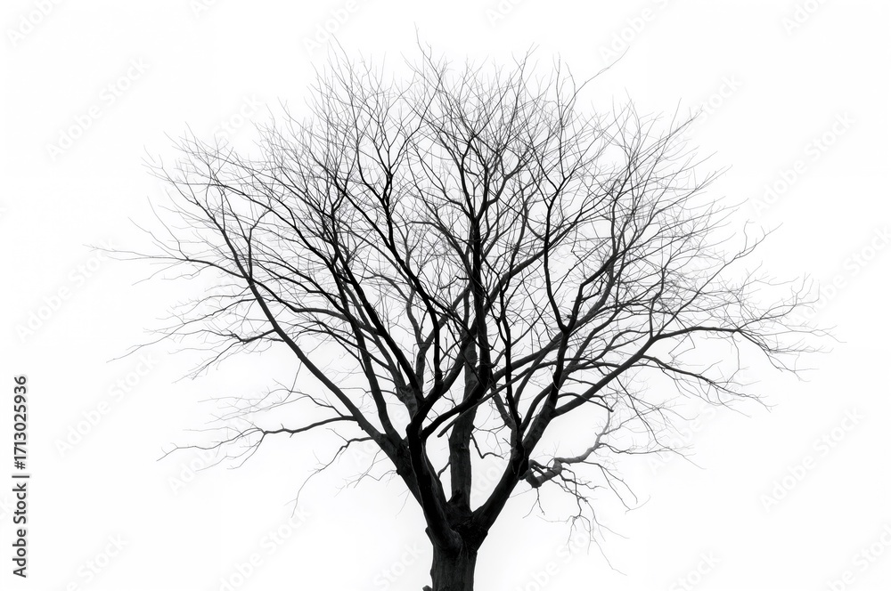 Fototapeta premium Leafless black tree silhouettes on a white backdrop