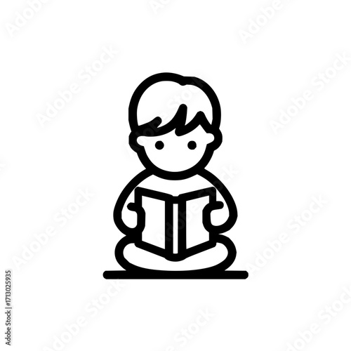 Illustration of a boy reading book education learning knowledge study literature child school student library 100