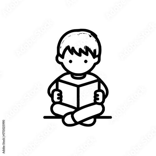 Illustration of a boy reading a book child education learning student knowledge study reading bookworm library