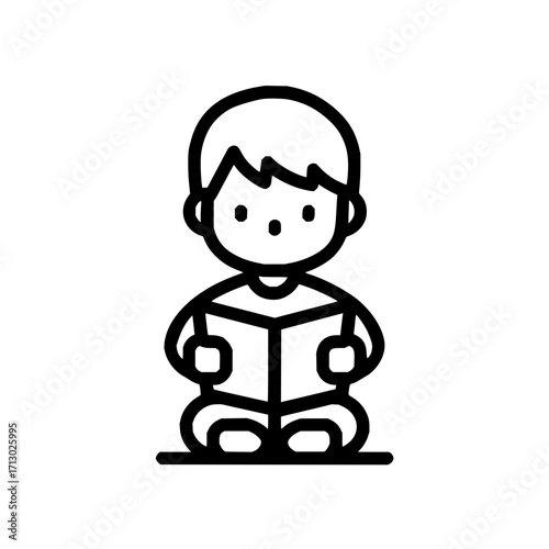 Illustration of a boy reading book child education learning kid student studying knowledge literature novel story