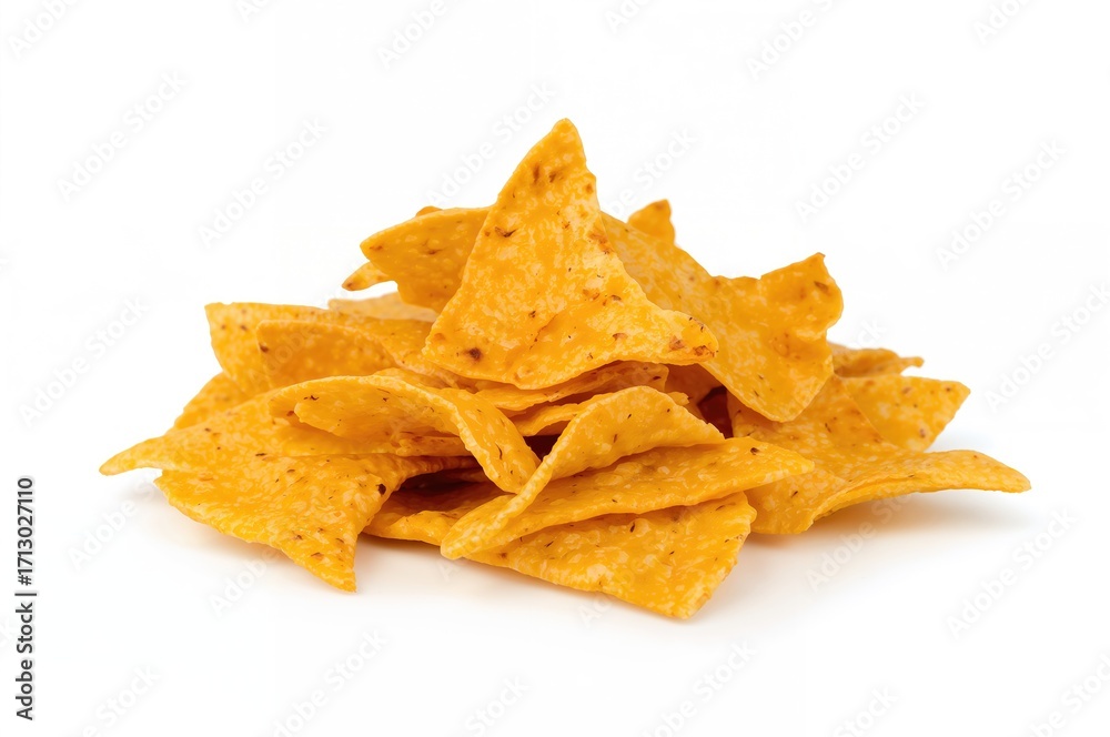 Naklejka premium Assorted nacho chips displayed on a plain white backdrop