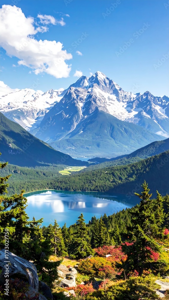 Obraz premium Mountainous alpine lake vista