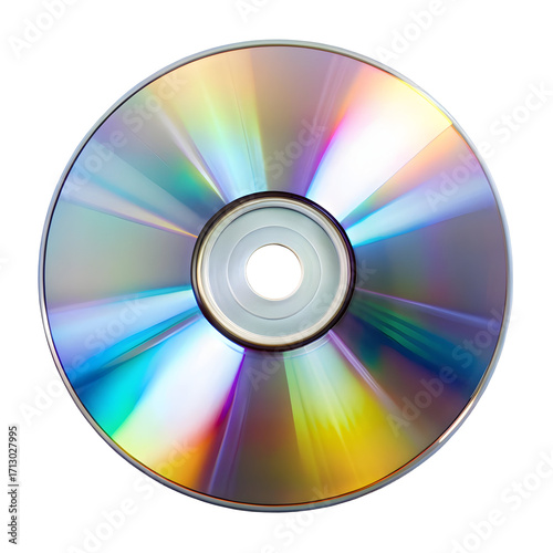 Overhead View of a Reflective Compact Disc Displaying Vibrant Iridescent Colors on Black