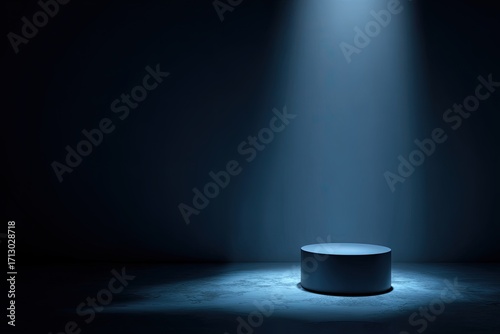 Dark room, spotlight on cylinder pedestal