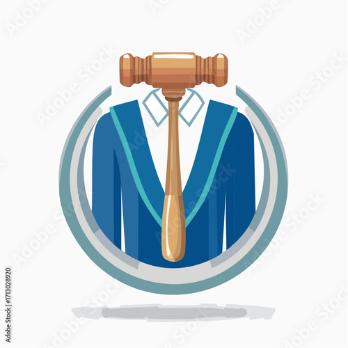 Illustrative emblem of a wooden gavel atop a judge's robe, representing legal justice