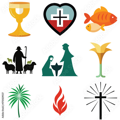 Flat vector illustration of a chalice with a communion wafer