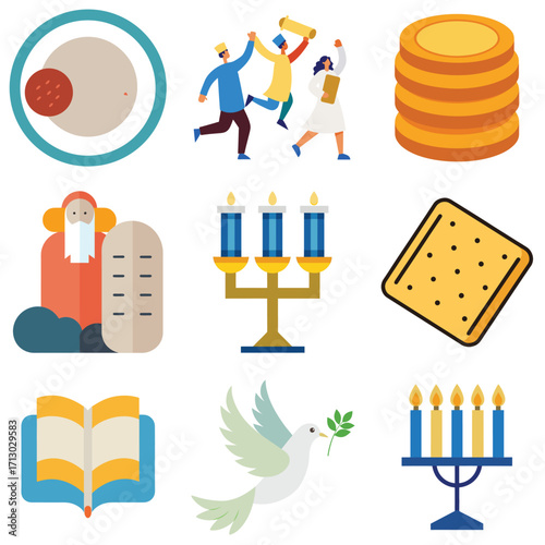 Flat design illustration of a traditional seder plate for passover celebration