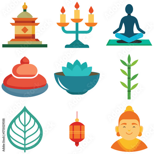 Simple flat buddhist prayer wheel icon for spiritual and religious designs