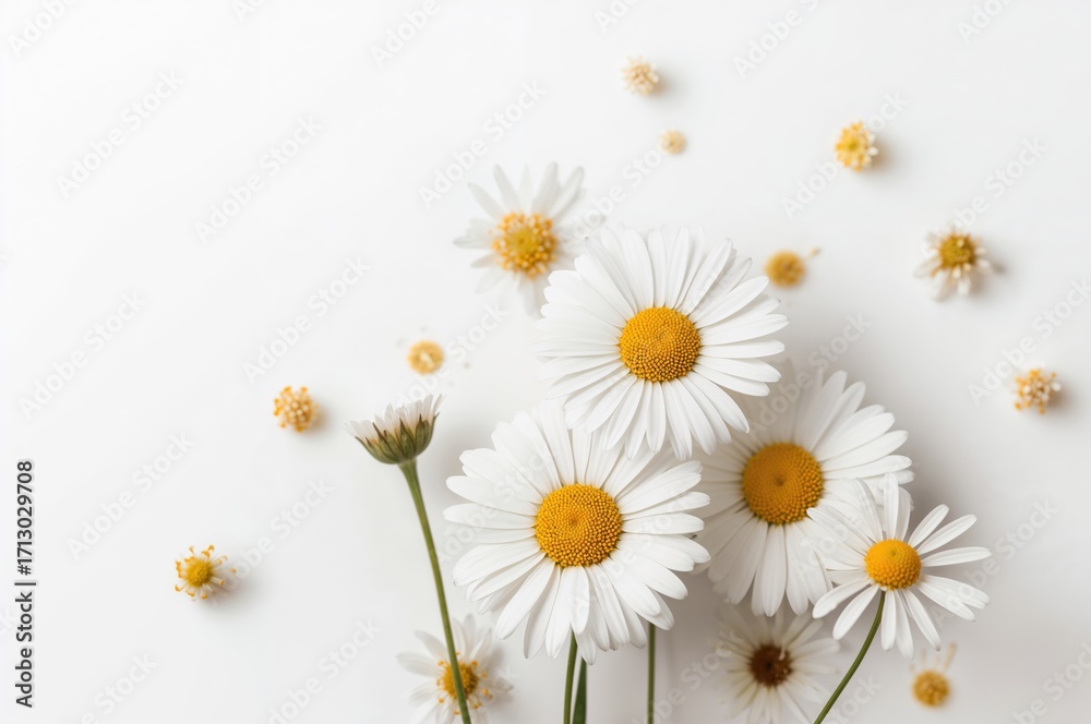 Obraz premium Collection of lovely chamomile blooms against a white backdrop
