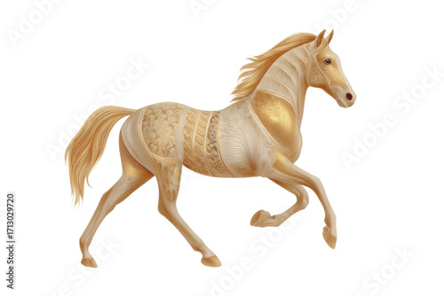 Intricate gold horse: ornate galloping artwork with elegant patterns, cut out