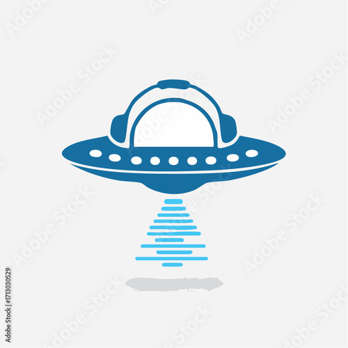 Innovative logo design featuring a flying saucer with headphones and a futuristic aesthetic