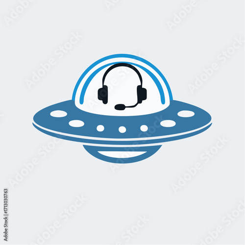 Innovative logo design: Intergalactic communication concept with a futuristic UFO and headset