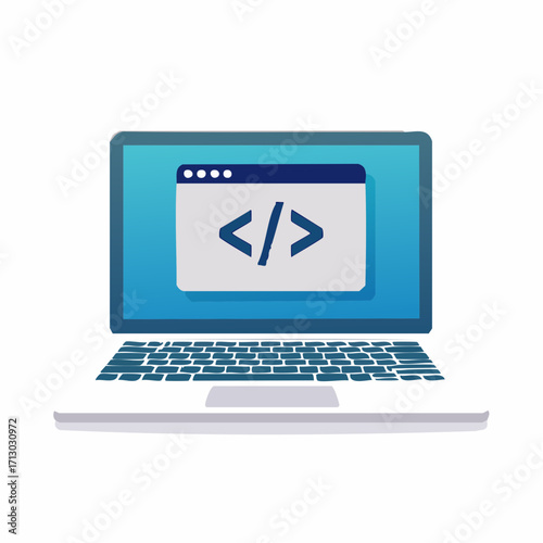 Laptop Illustration Depicting Code Execution and Software Development in Digital Format