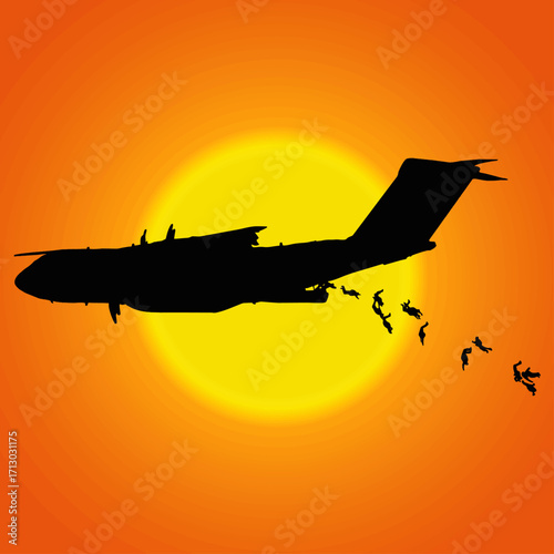 Lanzamiento de paracaidistas desde avión militar