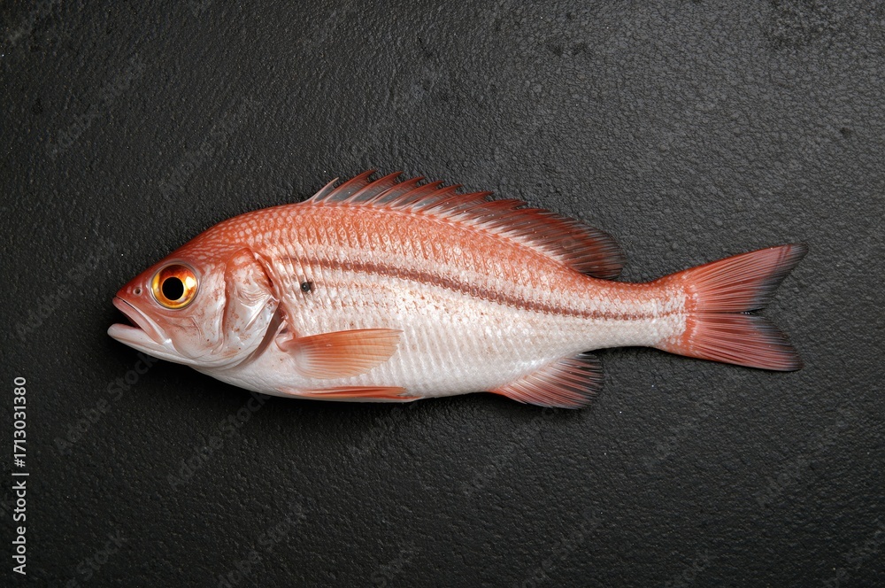 Obraz premium Red mullet is a type of goatfish living in various seas including the Mediterranean, Black Sea, and parts of the North Atlantic Ocean, ranging from northern Europe to West Africa.