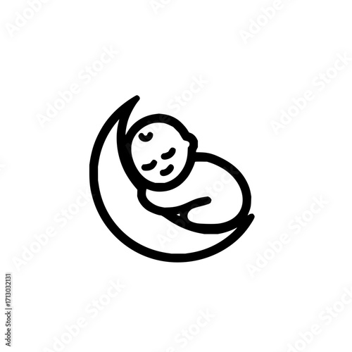 Baby sleeping moon vector illustration newborn sleep crescent moon child infant dream bedtime lullaby nursery icon art