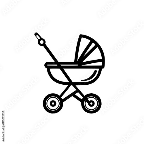 Baby stroller vector icon pram illustration carriage buggy pushchair child transport newborn infant toddler 100char
