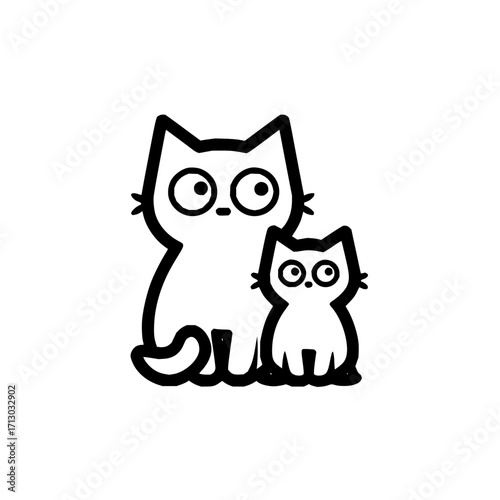 Cute cartoon cat kitten vector illustration drawing animal pet feline black and white outline graphic design art