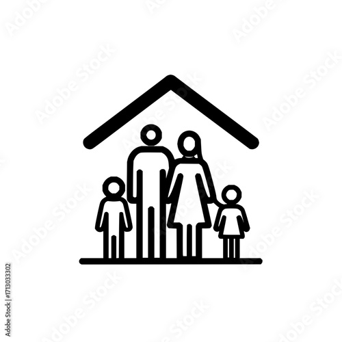 Family home icon vector illustration happy family parents children house symbol insurance protection concept