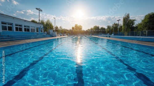 Sunny Outdoor Swimming Pool with Clear Blue Water