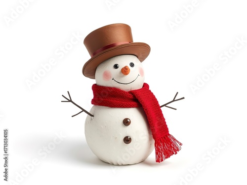 Cheerful snowman wearing a red scarf and brown hat brings winter holiday joy to your seasonal designs