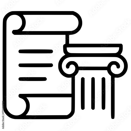 Scroll of parchment with a classical column symbolizing history in a line-art style