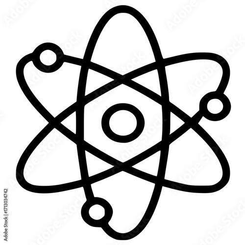 Atomic movement illustration featuring an atomic model in a line-art style