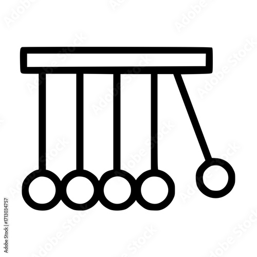 Illustration of perpetual motion featuring Newton's cradle in a line-art style
