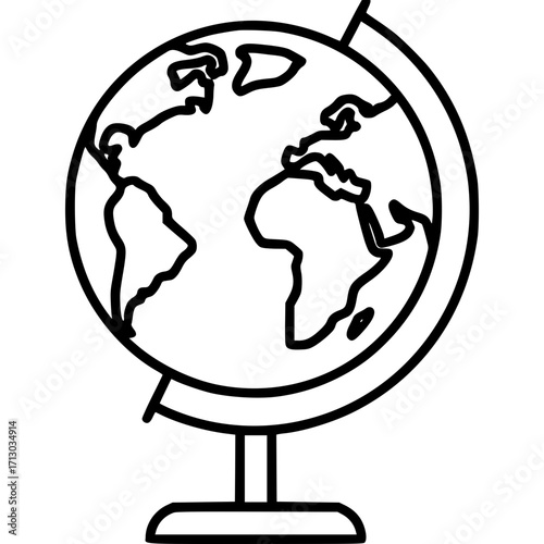 School globe featuring continents and oceans in a line-art style
