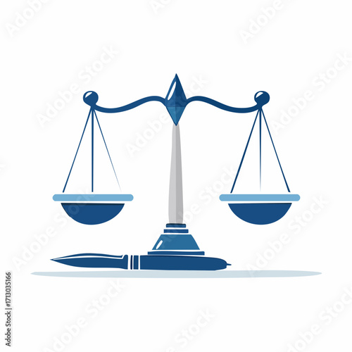Stylized Representation of Justice, Featuring Scales and a Pen, Ideal for Law Concepts