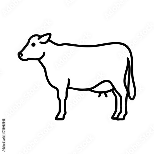Isolated black and white line art drawing of a dairy cow farm animal livestock illustration