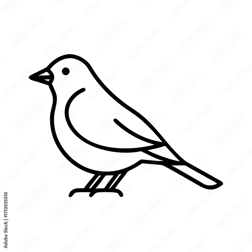 Obraz premium Bird illustration vector outline drawing of a small bird perched simple line art bird design icon black and white