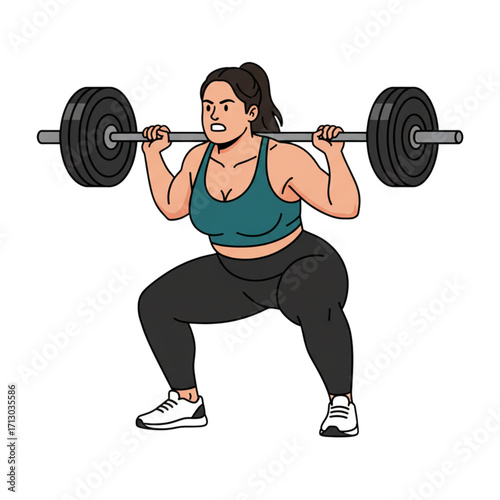 Vector Illustration of Strong Woman Lifting Barbell for Weight Training and Fitness
