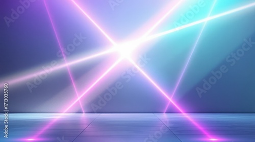 Colorful laser beams creating a dynamic light display in a modern setting during a vibrant event at night