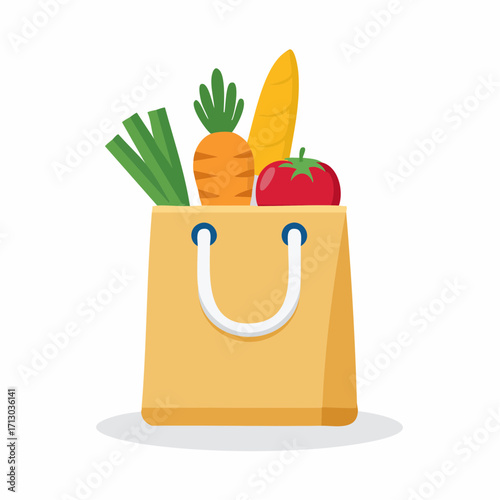 Vibrant illustration of a grocery bag filled with fresh vegetables on a white backdrop