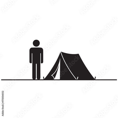 Black Silhouette of Person and Camping Tent Illustration