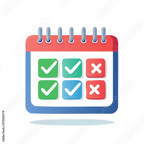 Visual representation of a calendar with checkmarks and crosses indicating completion status