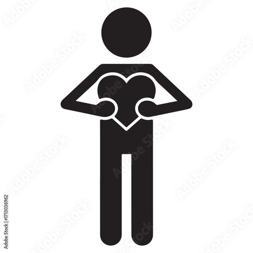 Simple Person Figure Holding a Heart Symbolizing Love and Care