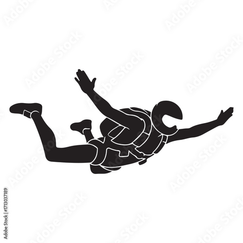 Skydiver Silhouette in Freefall Position Isolated on White