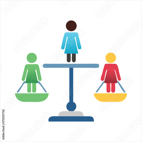 Gender equality concept with woman on scale