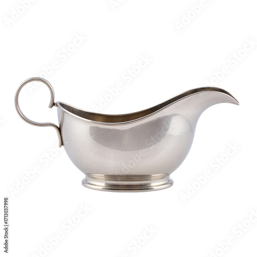 Silver gravy boat with elegant design isolated