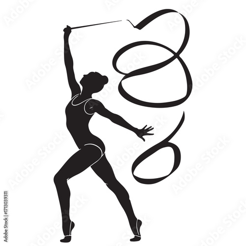 Rhythmic Gymnast Silhouette with Flowing Ribbon