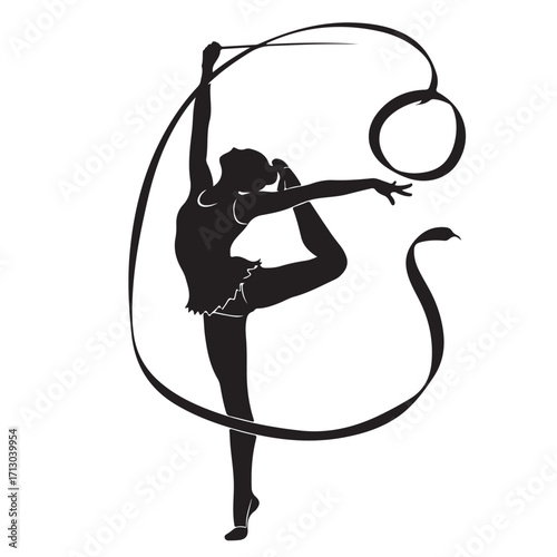 Graceful Rhythmic Gymnast Silhouette with Flowing Ribbon